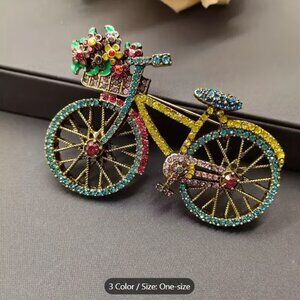 Antique Finish Multicolor Rhinestone embellished Bike Bicycle Brooch Pin